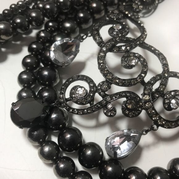 Gunmetal & Crystal Statement Necklace - Picture 2 of 6